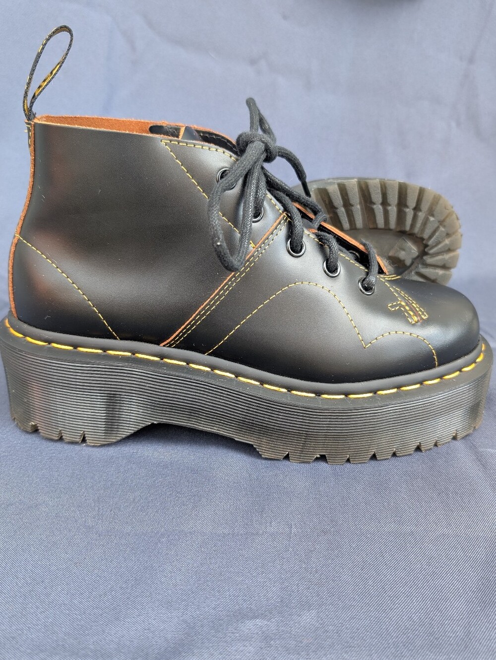 Dr. Martens Black Leather Lace-Up Platform Ankle Church Quad Boots